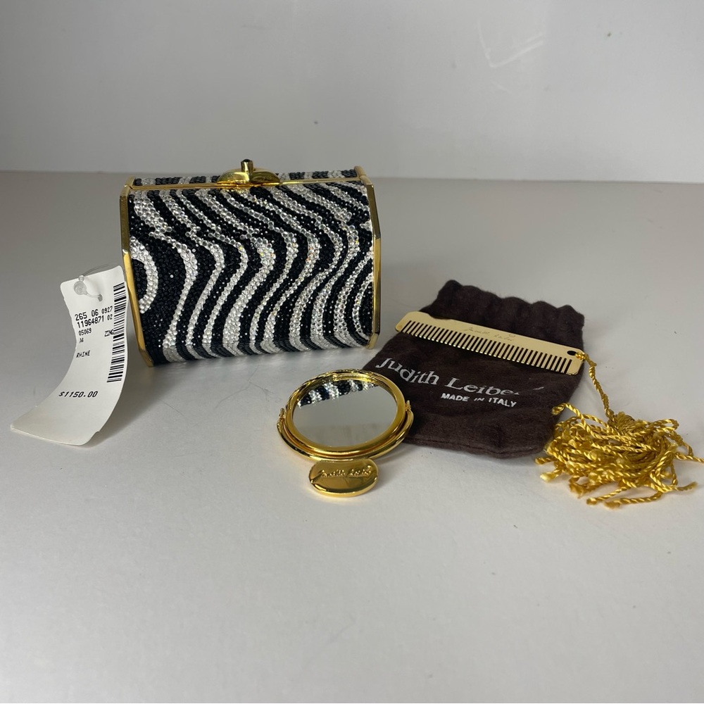 Judith Leiber Zebra Hard Clutch Purse Evening Bag Swarovski Crystals With Tags